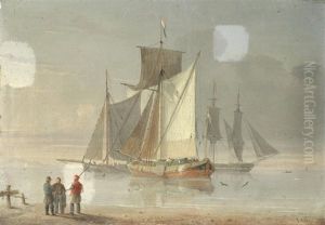 Dutch Boats In Calm Waters Off The Shore by Joseph Walter