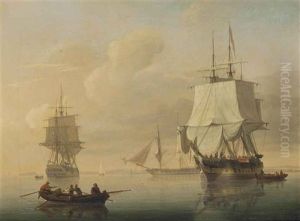 Merchantmen Drifting In Light Airs Off Avonmouth, Bristol
