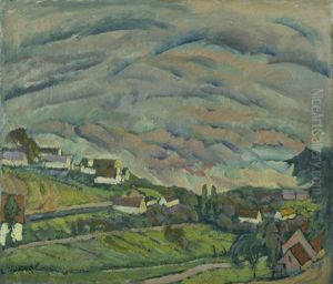 Landschaft Mit Hausern Und Bewegtem Himmel