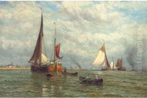 Barges On The Scheldt, Early Evening by George Stanfield Walters