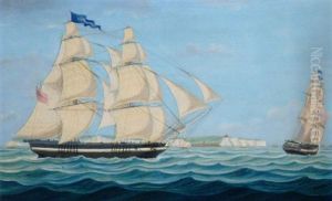 The Homeward-bound Brig "commerce", Under Full Sail, Depicted In Two Positions Off Dover by Miles Walters