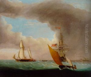 A Frigate Anchored Amidst Other Shipping by Miles Walters