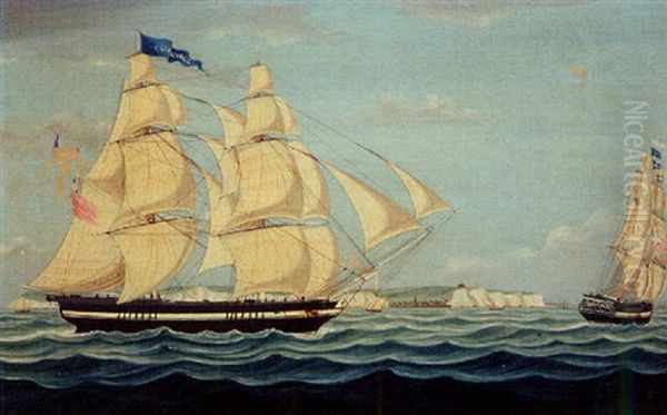 Portrait Of The Inbound Brig "commerce" Of London - Broadside And Stern Views Off Dover - view 1