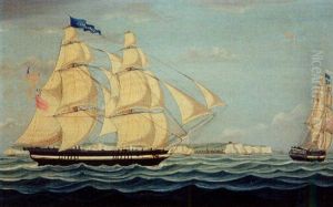 Portrait Of The Inbound Brig "commerce" Of London - Broadside And Stern Views Off Dover by Miles Walters