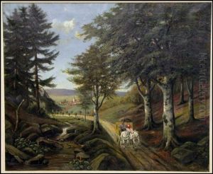 Carriage Along A Wooded Path by Carl Walther