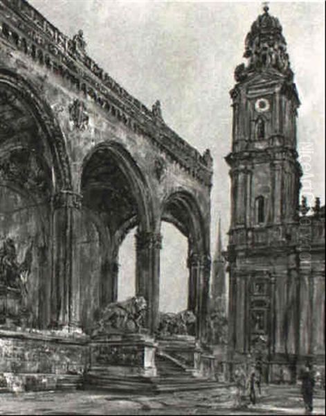 Ansicht Von Munchen Mit Feldherrnhalle Und Theatinerkirche - view 1