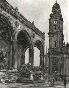 Ansicht Von Munchen Mit Feldherrnhalle Und Theatinerkirche by Carl Walther
