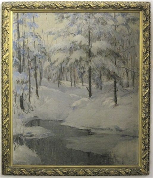 Winter Forested Landscape With A Stream In The Foreground - view 1