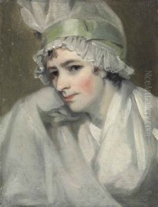 Portrait Of A Lady, Bust-length, In A White Gown And Mob Cap Trimmed With A Wide Green Satin Ribbon