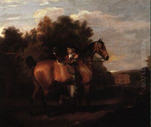 Gentleman (mr. Richard Bendyche?) With His Favorite Hunter In A Landscape
