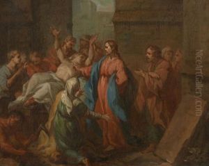 La Guerison Du Paralytique Et Le Christ Chassant Les Demons Du Corps D'un Homme by Bernard Joseph Wamps