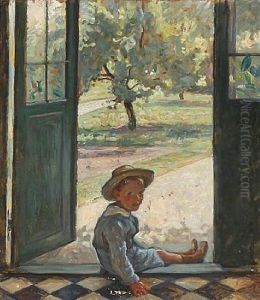 Little Boy In A Doorway With A View To The Garden by Sigurd Wandel