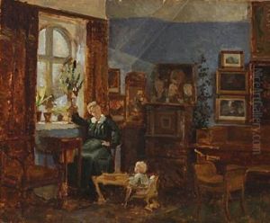 Interior With Mother And Child by Sigurd Wandel