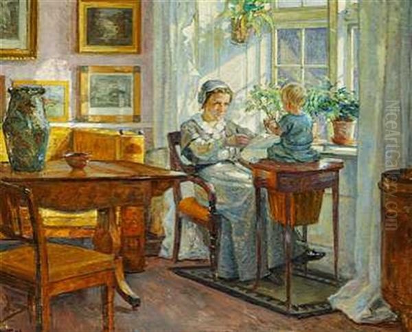 Interior. En Mor Leger Med Sin Son - view 1