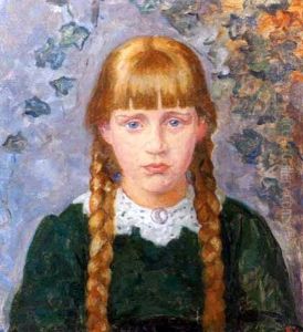 Portrait Of A Young Girl With Braided Hair by Sigurd Wandel