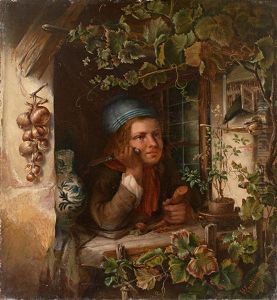 Knabe Blickt Aus Efeuberanktem Fenster by Georg Wilhelm Wanderer