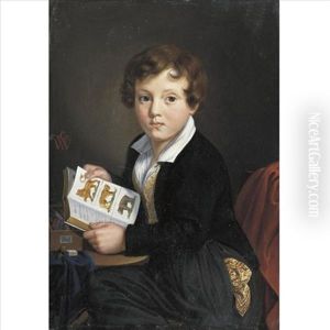 Portrait Of A Young Boy Reading A Book by Georg Wilhelm Wanderer