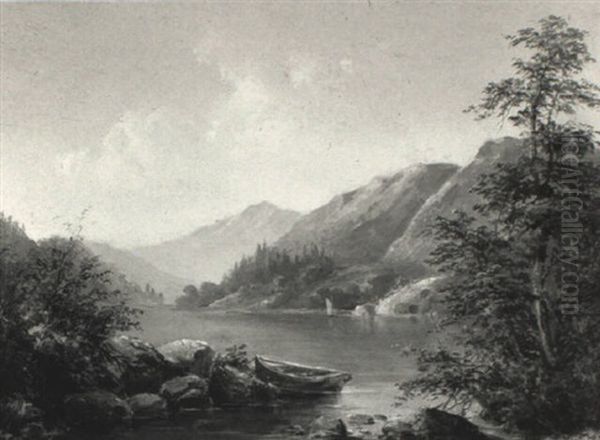 Lone Boater On An Alpine Lake - view 1