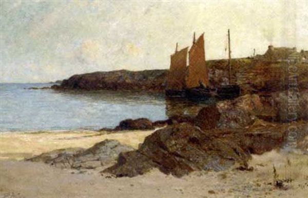 A Rocky Beach With Boats Beyond - view 1