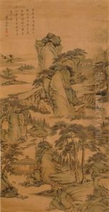Mountain Landscape Featuring Pavilions And Pine Trees Mountain Landscape Featuring Pavilions And Pine Trees