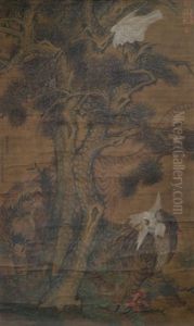 Kiefernpaar Mit Zwei Tigern Und Zwei Adlern by Wang Fu