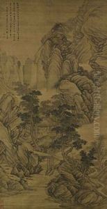 Waterfall In The Wood by  Wang Gai