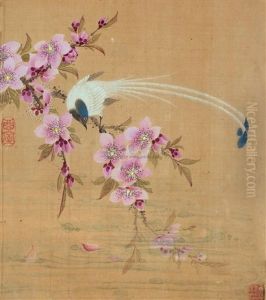 Bird And Peach Blossoms by Wang Guxiang