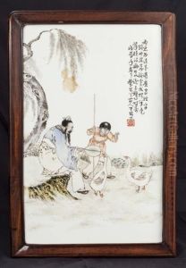 A Famille Rose Plaque, Republic Period by Wang Qi