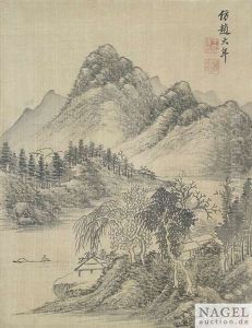Landschaft Im Literatenstil, Albumblatt, Tusche Auf Seide by Wang Shimin
