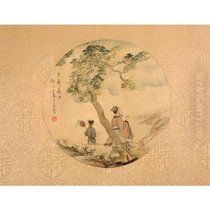Figural Fan Painting by Wang Su