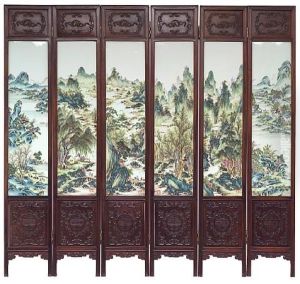 Six-panel Floor Screen Inset With Plaques (in 6 Parts) Six-panel Floor Screen Inset With Plaques (in 6 Parts)