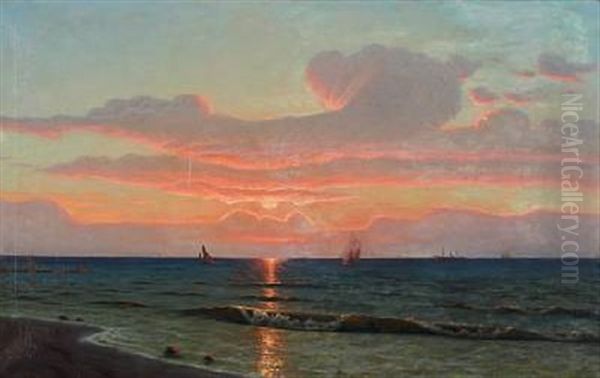 Coastal Scenery With Ships At The Sea At Sunset - view 1