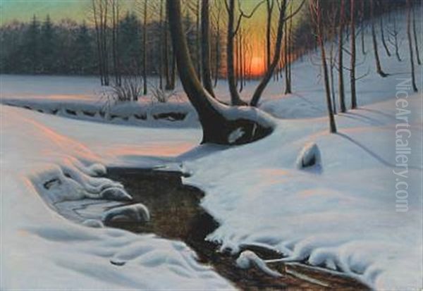 Wintry Landscape With Sunset - view 1