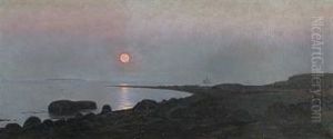 Sunset Over Bjornsknude At Juelsminde by Albert Evard Wang