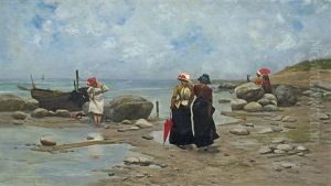On The Beach In Brittany by Wladyslaw Wankie
