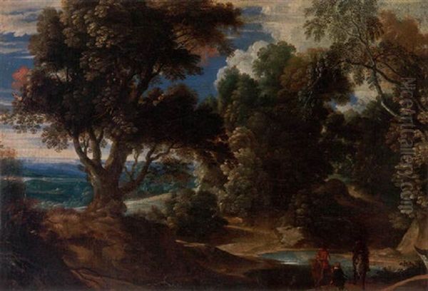 A Wooded Landscape With Two Elegant Riders And A Page In The Foreground - view 1