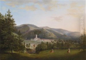 Rotwild Und Jager Vor Gutshaus