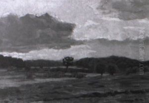 Abendsonne Uber Flacher Wiesenlandschaft by Arthur Wansleben