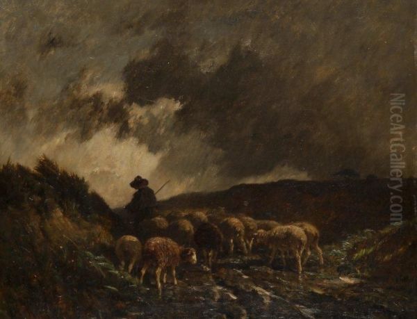 Berger Menant Les Moutons Au Paturage - view 1