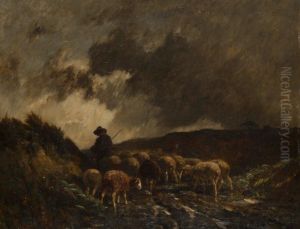 Berger Menant Les Moutons Au Paturage by Felix Saturnin Brissot de Warville