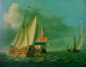 Navires Tirant Des Bords by Ary van Wanum