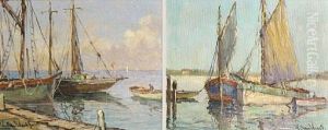 Docked Sail Boat (+ Another; Pair) by William Dudley Brunett Ward Jr.