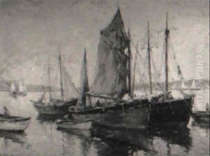 Moored Fishing Boat by William Dudley Brunett Ward Jr.