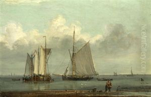 Various Sailing Craft Off A Coast by John Ward Of Hull