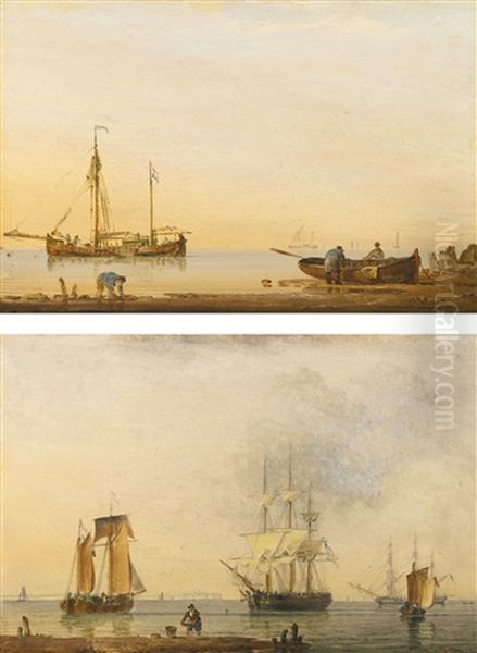 Stowing The Sails On A French Sloop; Shipping In A Calm Off The Coast - view 1