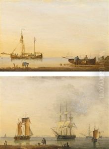Stowing The Sails On A French Sloop; Shipping In A Calm Off The Coast by John Ward Of Hull