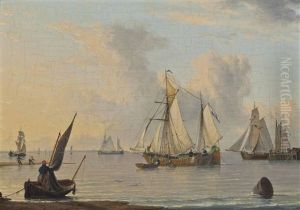 Dutch Fishing Barges And Other Vessels On The Humber In A Calm