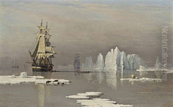 The Northern Whale Fishery: The Hull Whaling Ships Isabella And Swan In Baffin Bay With Seals And Polar Bears On Ice Floes Before Them - view 1