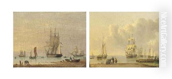 A Royal Navy Frigate Drifting From Her Anchorage On The Humber (+ Shipping Becalmed On The Humber (both Illustrated); Pair) - view 1