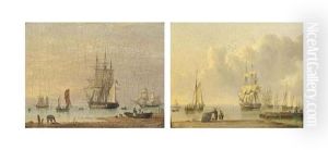 A Royal Navy Frigate Drifting From Her Anchorage On The Humber (+ Shipping Becalmed On The Humber (both Illustrated); Pair) by John Ward Of Hull